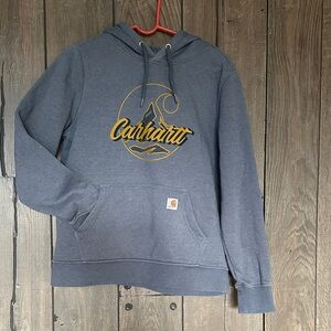 Carhartt Blue Hoodie with Yellow Logo